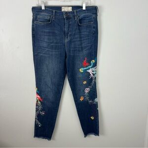 Free People Dark Blue Embroidered Ankle Jeans